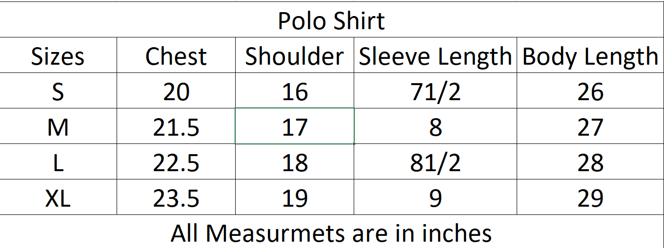 Contrast Knit Polo Shirt size chart